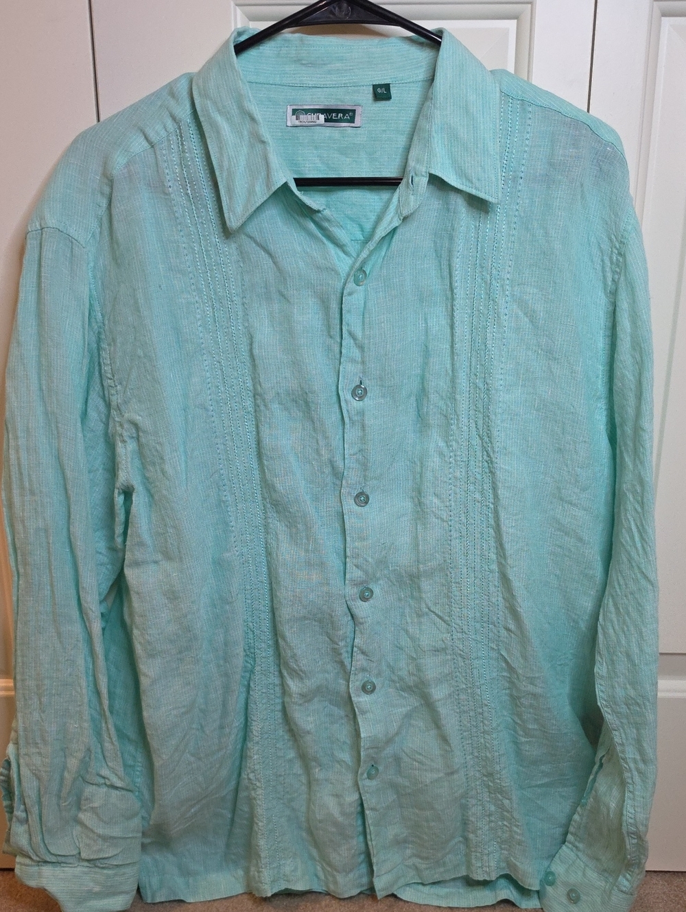 Cubavera Mint Green Linen-Texture Button Shirt